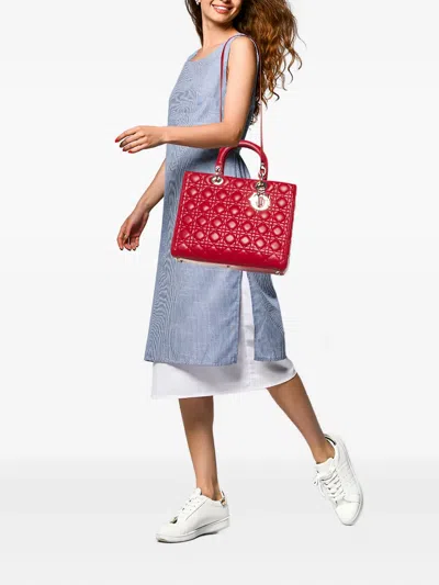 Pre-owned Dior Lady  Leather Tote Bag In Red
