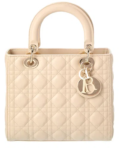 Dior Lady  Medium Leather Tote In Sand