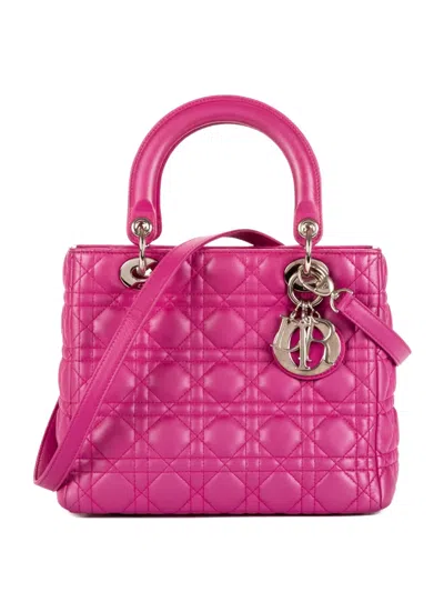 Pre-owned Dior Lady  Medium Quilted Charm Tote Bag In Pink