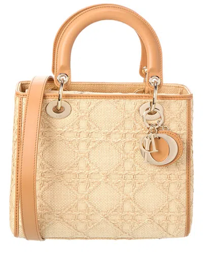 Dior Lady  Medium Straw & Leather Tote In Brown