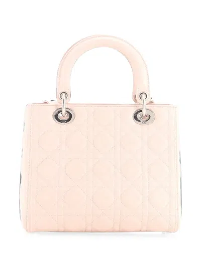 Pre-owned Dior Lady  Nm Bag Cannage Quilt Grained Lambskin Medium Satchel In Neutrals
