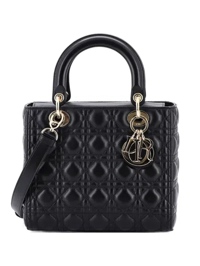 Pre-owned Dior Lady  Nm Bag Cannage Quilt Lambskin Medium Satchel In Black