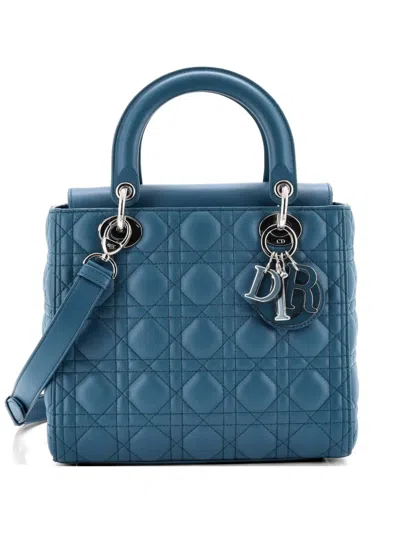 Pre-owned Dior Lady  Nm Bag Cannage Quilt Lambskin Medium Satchel In Blue