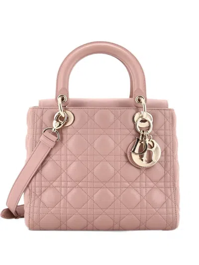 Pre-owned Dior Lady  Nm Bag Cannage Quilt Lambskin Medium Satchel In Neutrals