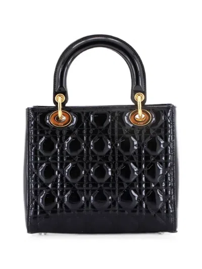 Pre-owned Dior Lady  Nm Bag Cannage Quilt Patent Medium Satchel In Black