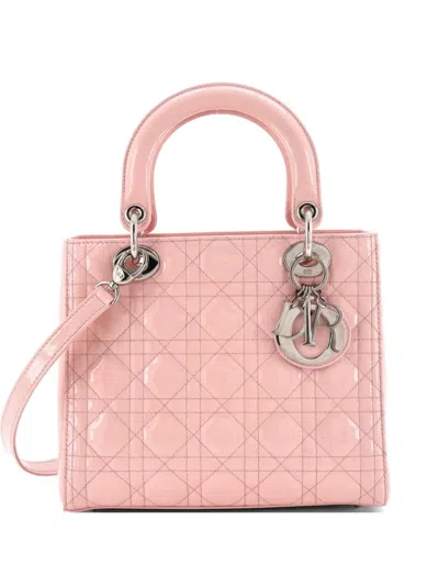 Pre-owned Dior Lady  Nm Bag Cannage Quilt Patent Medium Satchel In Pink