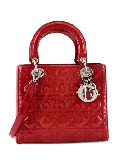 Pre-owned Dior Lady  Nm Bag Cannage Quilt Patent Medium Satchel In Red