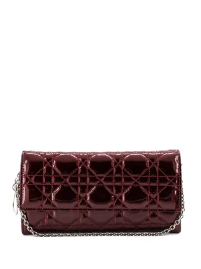 Pre-owned Dior Lady  Rendez Vous Short Chain Wallet Cannage Quilt Patent Shoulder Bag In Red