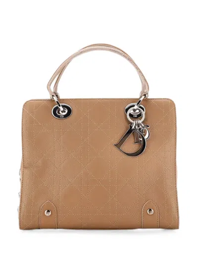 Pre-owned Dior Lady  Soft Zip Tote Cannage Stitch Leather Small Satchel In Neutrals