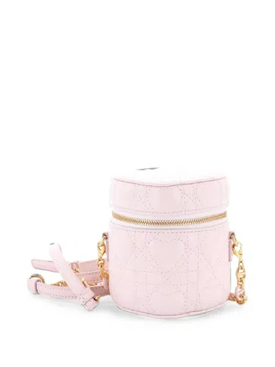 Pre-owned Dior Lady  Vanity Case Heart Cannage Quilt Leather Micro Pouch In Pink