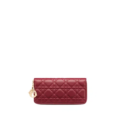 Dior Lady  Voyageur Wallet In Cherry Red