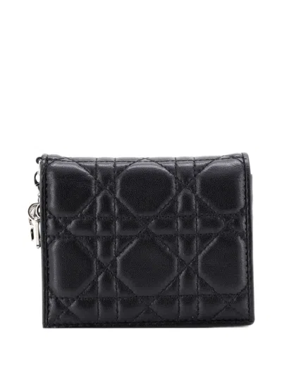 Pre-owned Dior Lady  Wallet Cannage Quilt Leather Mini Small Wallets In Black