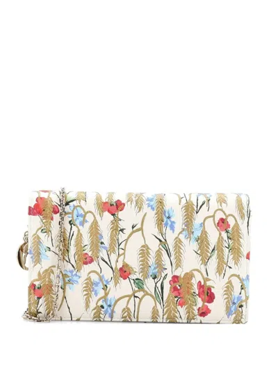 Pre-owned Dior Lady  Wallet On Chain Pouch Printed Leather Crossbody Bag In Neutral