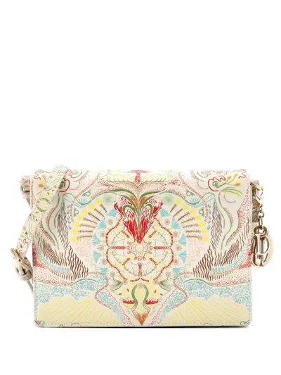 Pre-owned Dior Lady  Wallet On Chain Pouch Printed Leather Crossbody Bag In Neutral