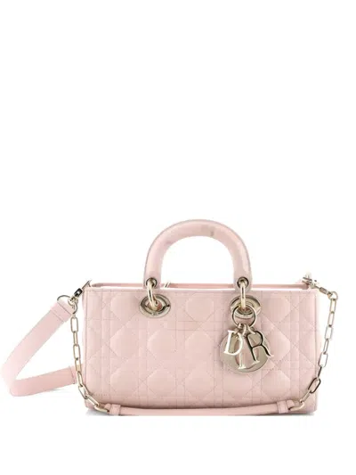 Pre-owned Dior Lady D-joy Bag Cannage Quilt Lambskin Medium Satchel In Pink