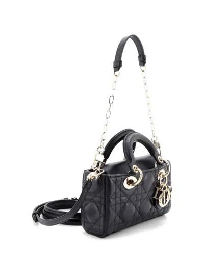 Pre-owned Dior Lady D-joy Bag Cannage Quilt Lambskin Micro Satchel In Black