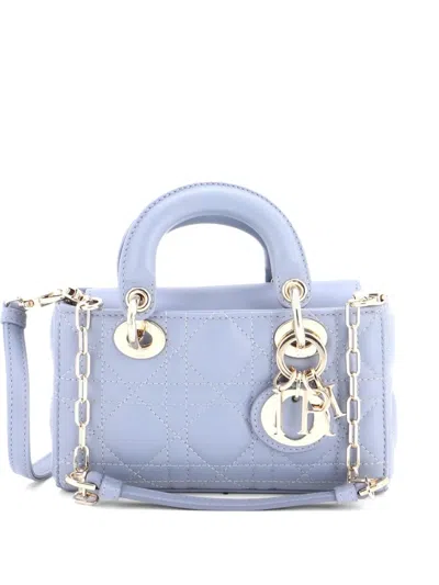 Pre-owned Dior Lady D-joy Bag Cannage Quilt Lambskin Micro Satchel In Blue