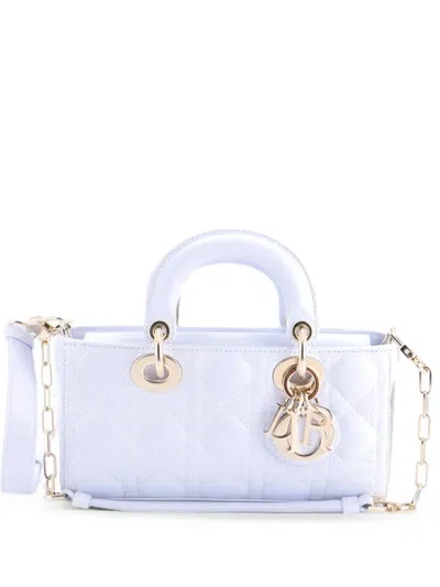 Pre-owned Dior Lady D-joy Bag Cannage Quilt Lambskin Small Satchel In Blue
