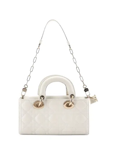 Pre-owned Dior Lady D-joy Bag Cannage Quilt Lambskin Small Satchel In White