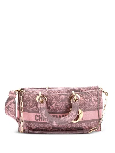 Pre-owned Dior Lady D-joy Bag Embroidered Canvas Medium Satchel In Gray