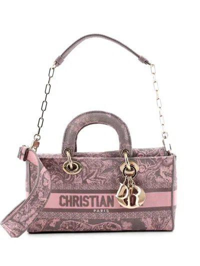 Pre-owned Dior Lady D-joy Bag Embroidered Canvas Medium Satchel In Gray