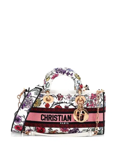 Pre-owned Dior Lady D-joy Bag Embroidered Canvas Medium Satchel In Multi