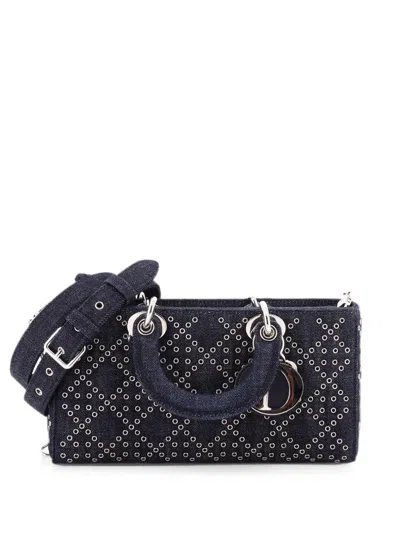 Pre-owned Dior Lady D-joy Bag Macrocannage Quilt Denim Medium Satchel In Blue