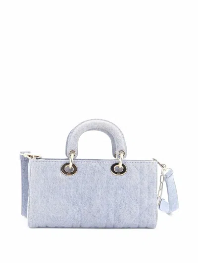 Pre-owned Dior Lady D-joy Bag Macrocannage Quilt Denim Medium Satchel In Blue