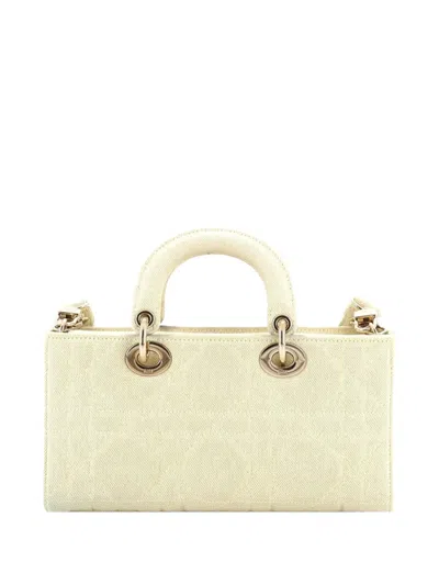 Pre-owned Dior Lady D-joy Bag Macrocannage Quilt Denim Medium Satchel In Yellow