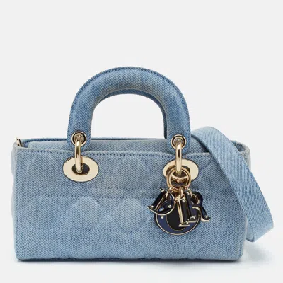Pre-owned Dior Lady D-joy Small Light Blue Cannage Denim Tote