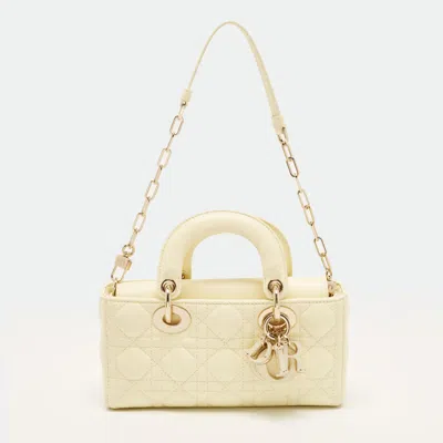 Pre-owned Dior Lady D-joy Small Yellow Cannage Leather Tote