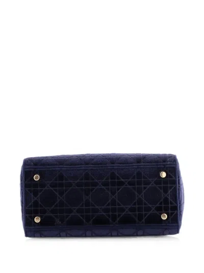 Pre-owned Dior Lady D-lite Bag Cannage Embroidered Velvet Medium Tote Bag In Blue