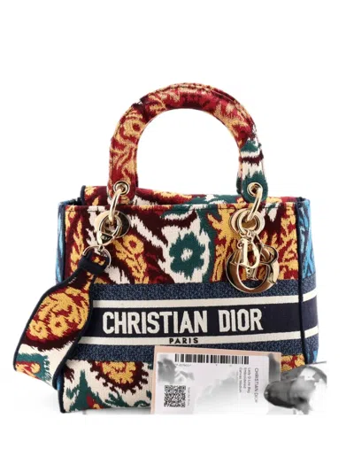 Pre-owned Dior Lady D-lite Bag Embroidered Canvas Medium Satchel In Multicolour