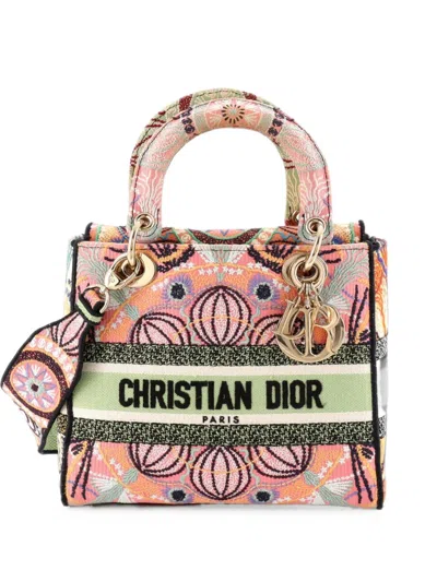 Pre-owned Dior Lady D-lite Bag Embroidered Canvas Medium Satchel In Multicolour