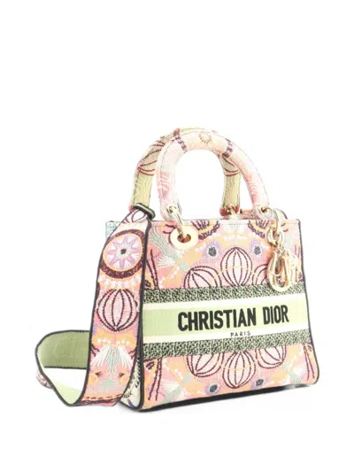 Pre-owned Dior Lady D-lite Bag Embroidered Canvas Medium Satchel In Multicolour