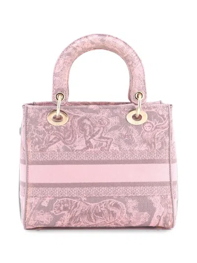 Pre-owned Dior Lady D-lite Bag Embroidered Canvas Medium Satchel In Pink