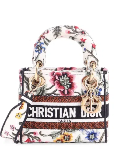 Pre-owned Dior Lady D-lite Bag Embroidered Canvas Mini Satchel In Black