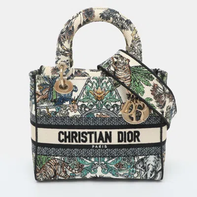 Pre-owned Dior Lady D-lite Medium Etoile De Voyage Embroidered Canvas Tote In Multi