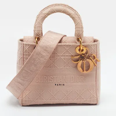 Pre-owned Dior Lady D-lite Medium Pink Embroidered Canvas Tote