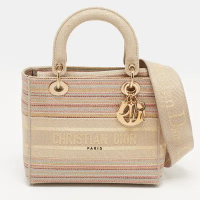 Pre-owned Dior Lady D-lite Stripe Medium Multicolor Canvas Tote
