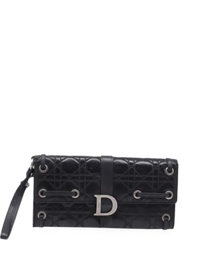 Pre-owned Dior Lady Dragonne Cannage Clutch Bag In Black
