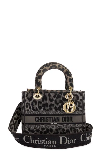 Pre-owned Dior Lady Leopard 2 Way Handbag In Grey