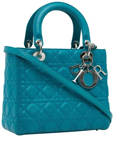 Dior Lady Medium Blue Cannage Lambskin Silver (authentic Pre-loved)