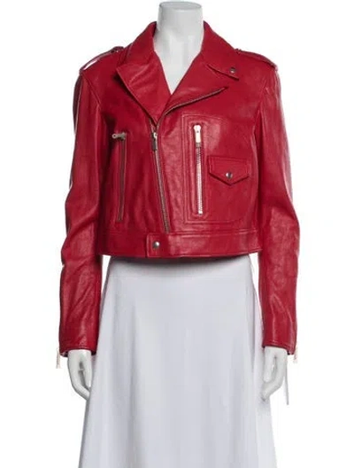 Pre-owned Dior Lamb Leather Biker Jacket W/ Tags In Red