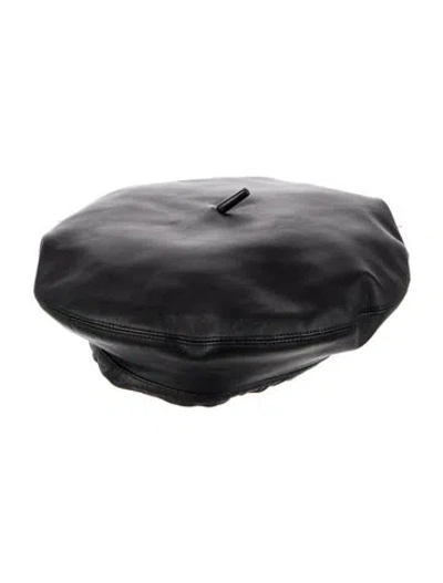 Pre-owned Dior Lamb Leather Embroidered Beret In Black