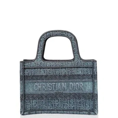 Pre-owned Dior Lambskin Book Tote Mini In Blue
