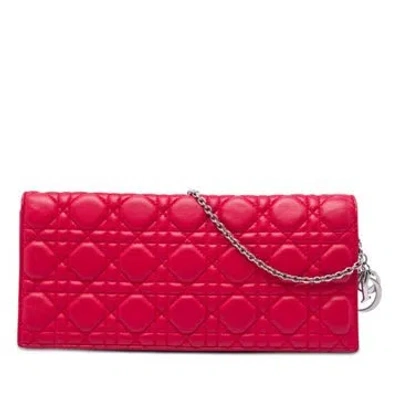 Pre-owned Dior Lambskin Cannage Lady  Chain Convertible Clutch In Red