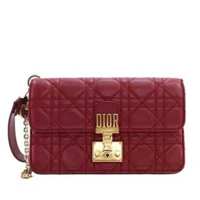Pre-owned Dior Lambskin Lambskin Cannage Addict Wristlet Clutch In Red