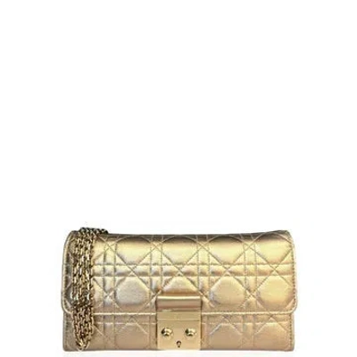 Pre-owned Dior Lambskin Miss  Wallet On Chain Small In Gold