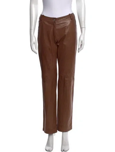 Pre-owned Dior Lambskin Straight Leg Pants In Brown